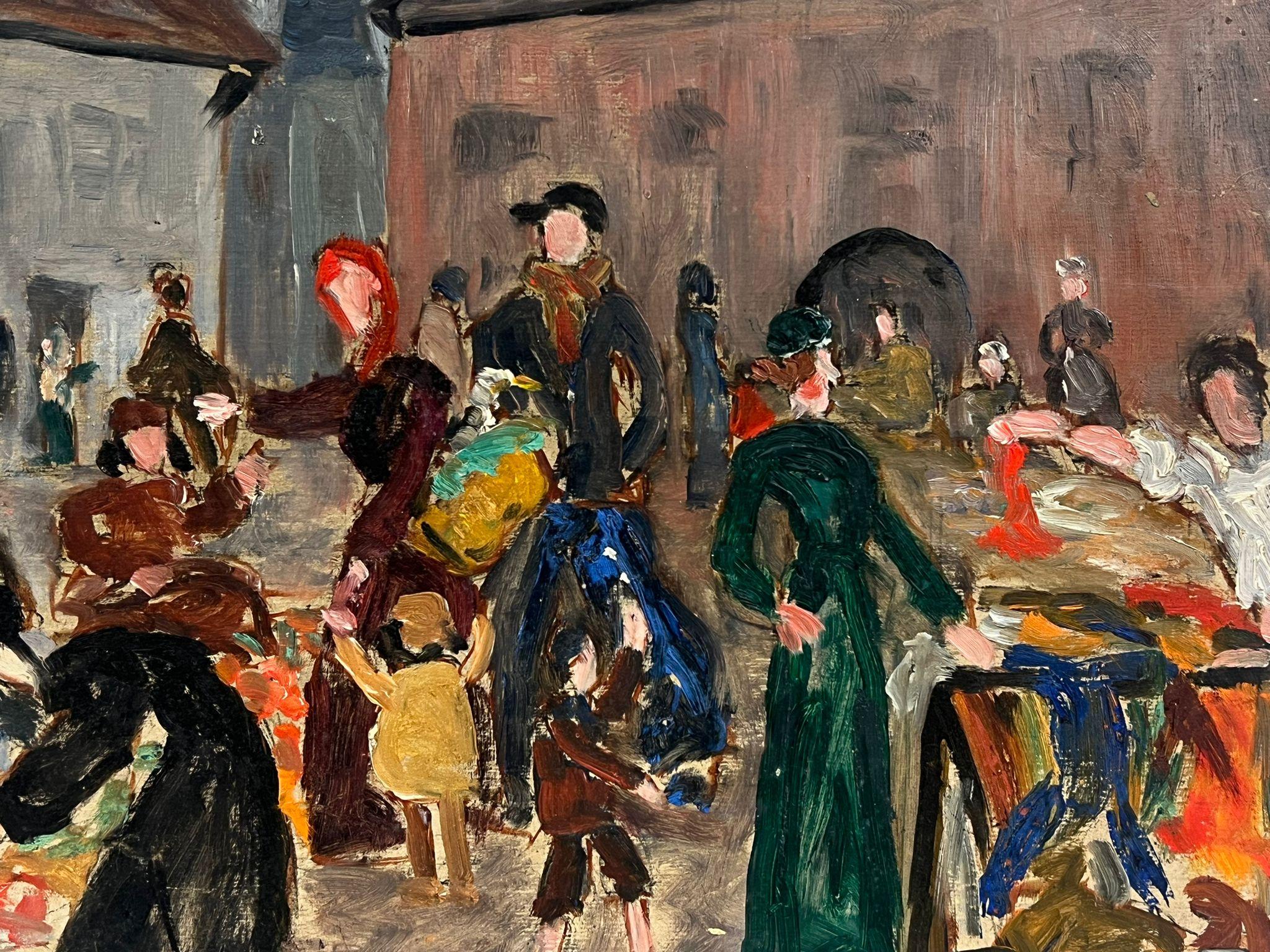 Scène de marché française post-impressionniste des années 1930 avec de nombreux personnages en vente 1