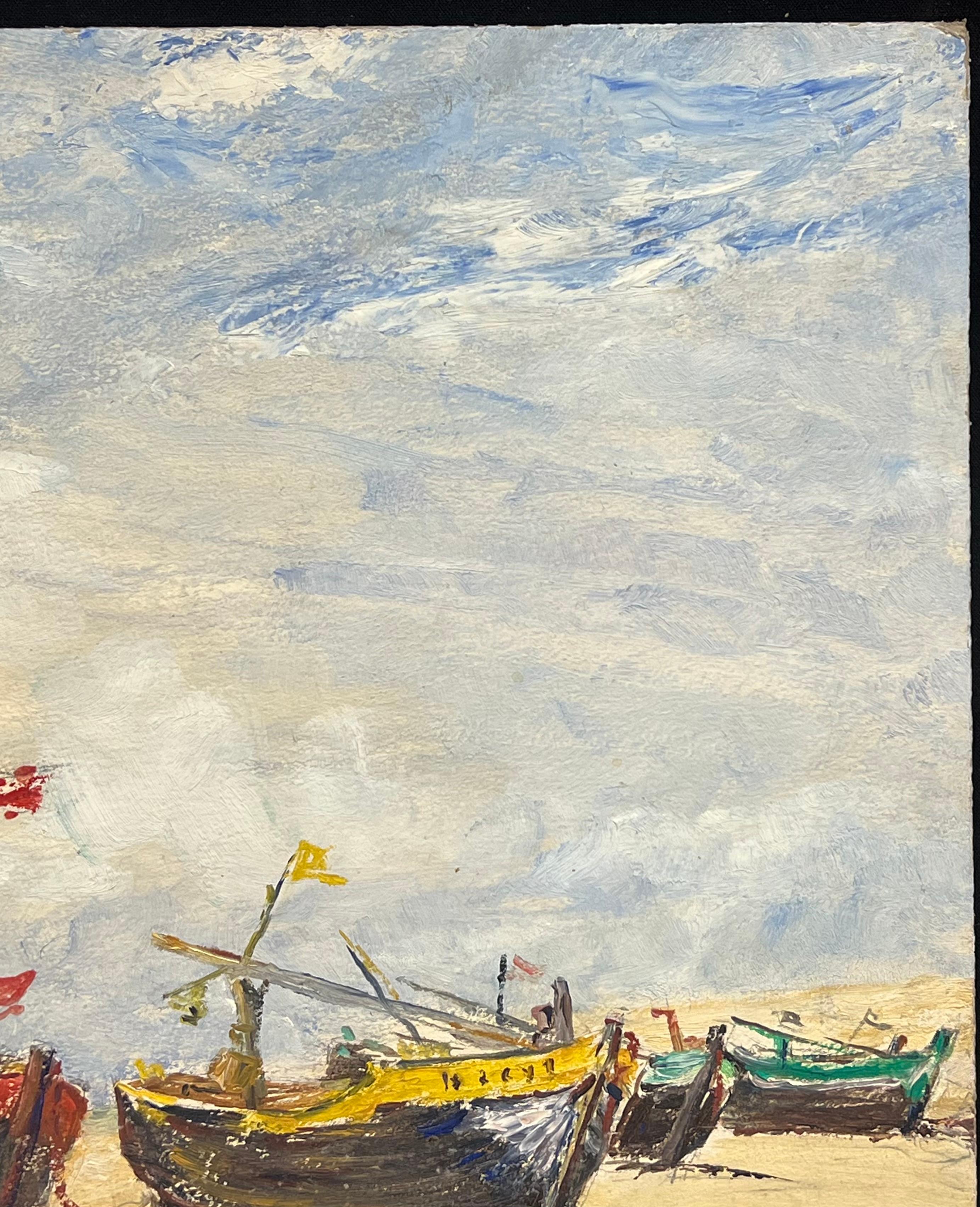 Bunte Fischerboote, die am Strand liegen
Simone Forge 1930er Jahre Französischer Impressionist 
signiertes Öl auf Karton ungerahmt
Brett: 13 x 16 Zoll
verso beschriftet
Provenienz: Privatsammlung
Condit: sehr guter Zustand 

Für weitere