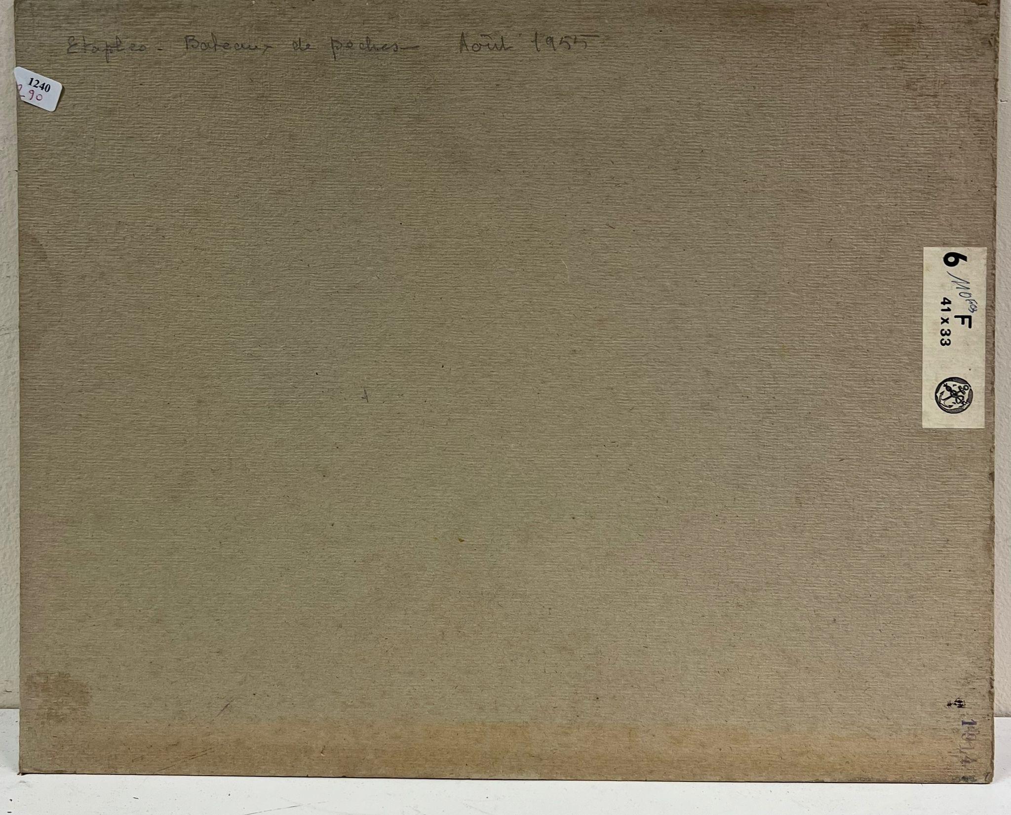 1950er Jahre Französisch Impressionist Öl Fischerboote verankert Strand Mündung im Angebot 3