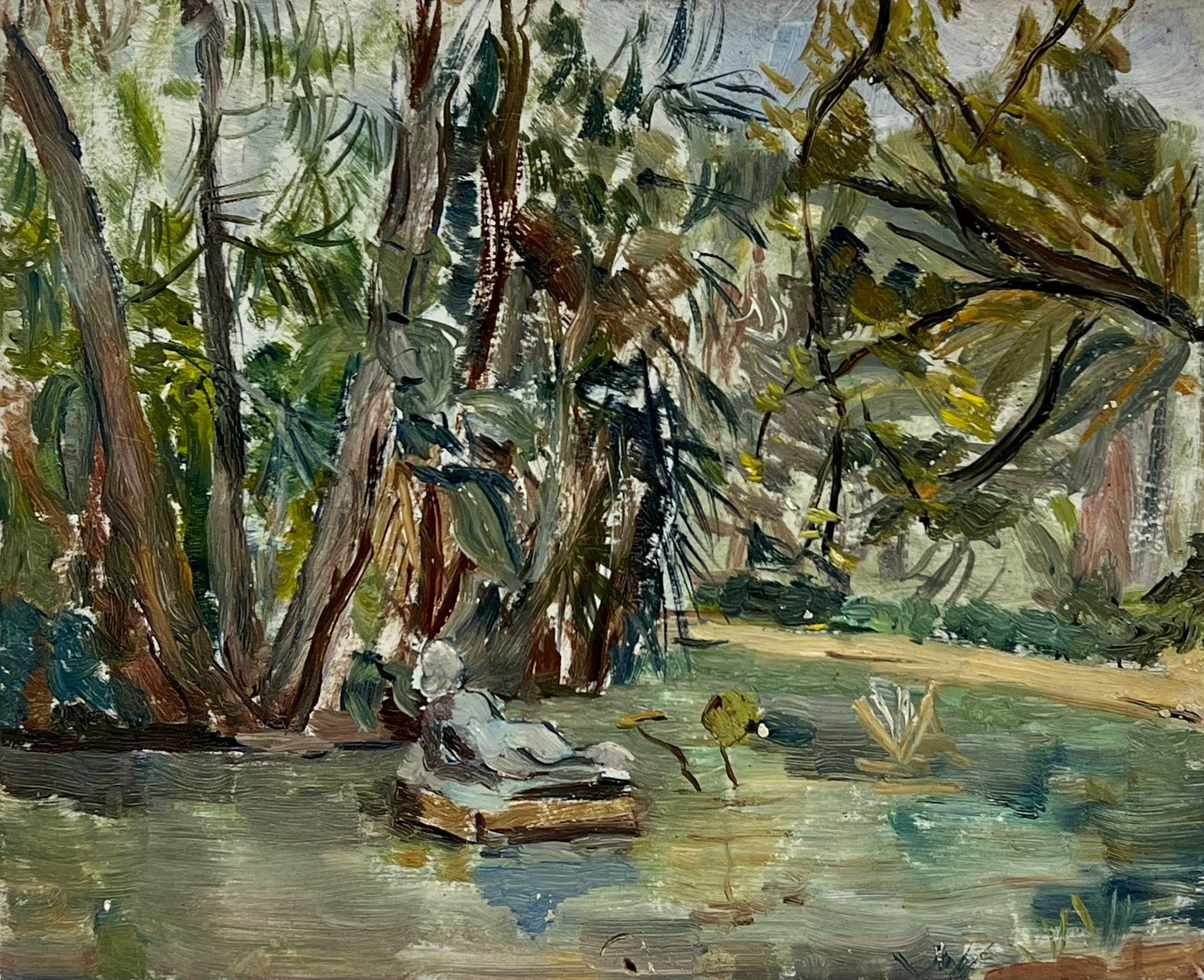 1950's French Impressionist Oil Nude Figure Reclining in Woodland