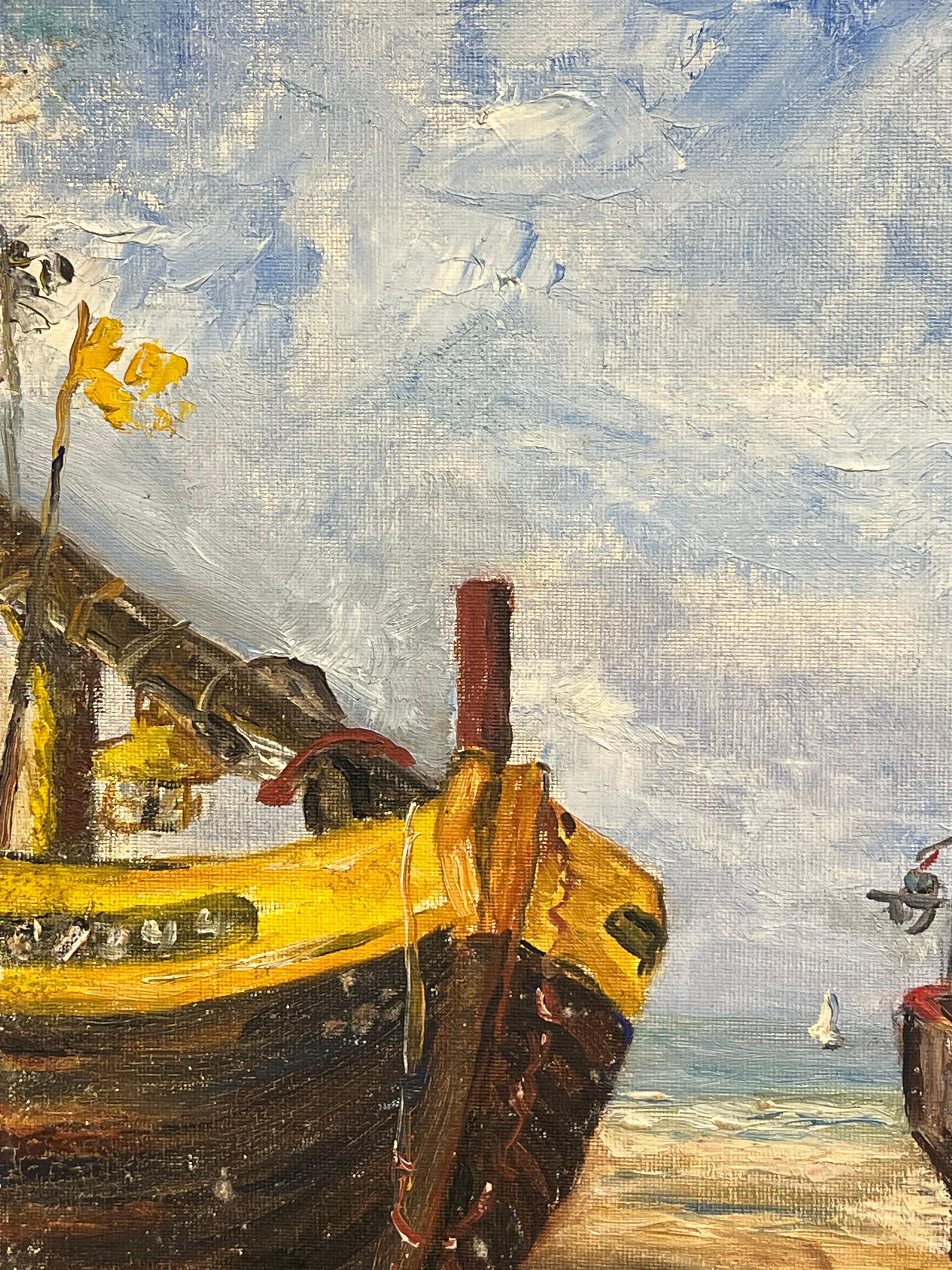 Barche da pesca allineate lungo la riva
Simone Forge 1930 Impressionista francese 
olio su tavola firmato non incorniciato
tavola: 13 x 16 pollici
iscritto al verso
Provenienza: collezione privata
Condit: ottime condizioni 

Per ulteriori
