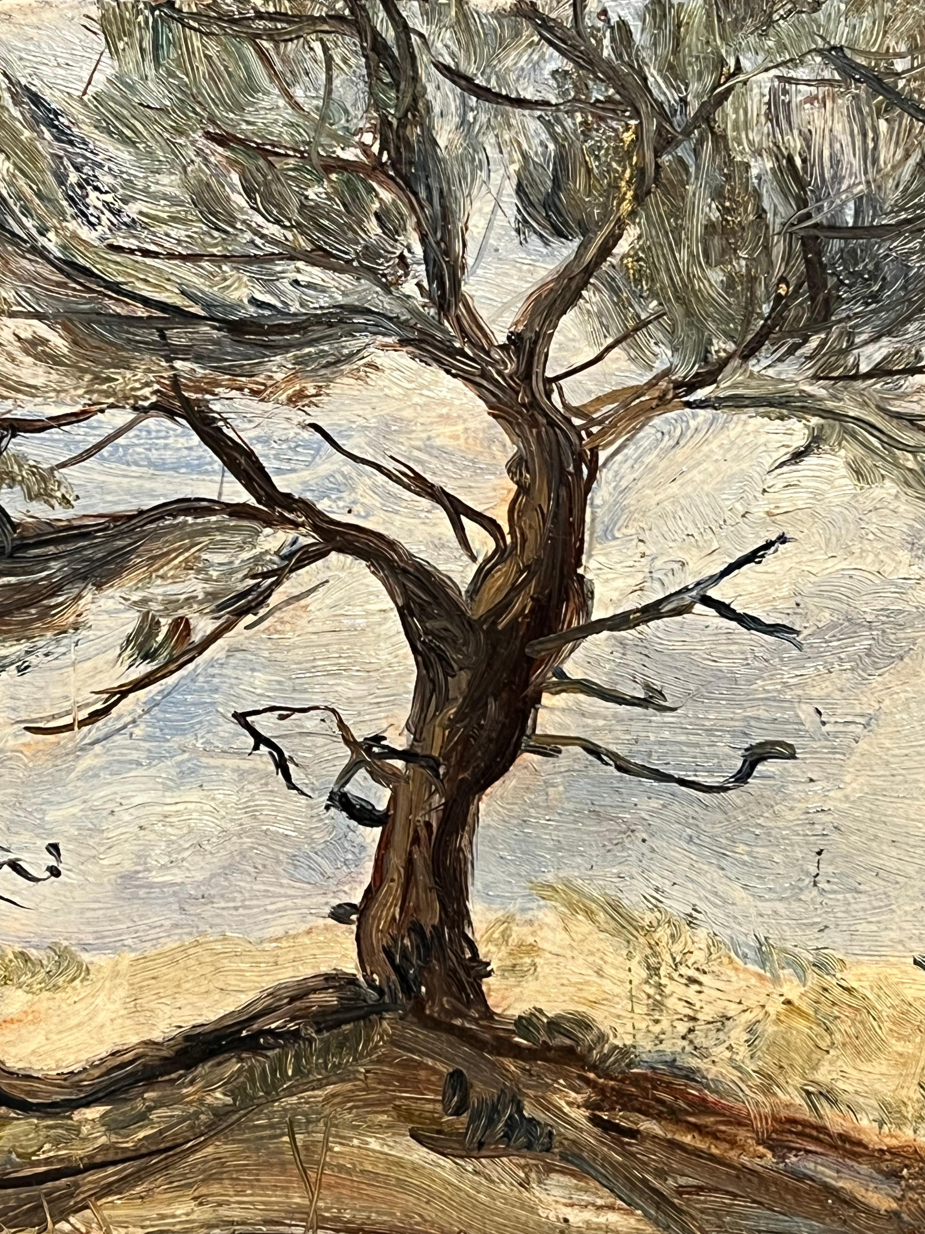 Expressive Landscape with Windswept Tree on a Hilltop - Impressionist Painting by Simone Forge