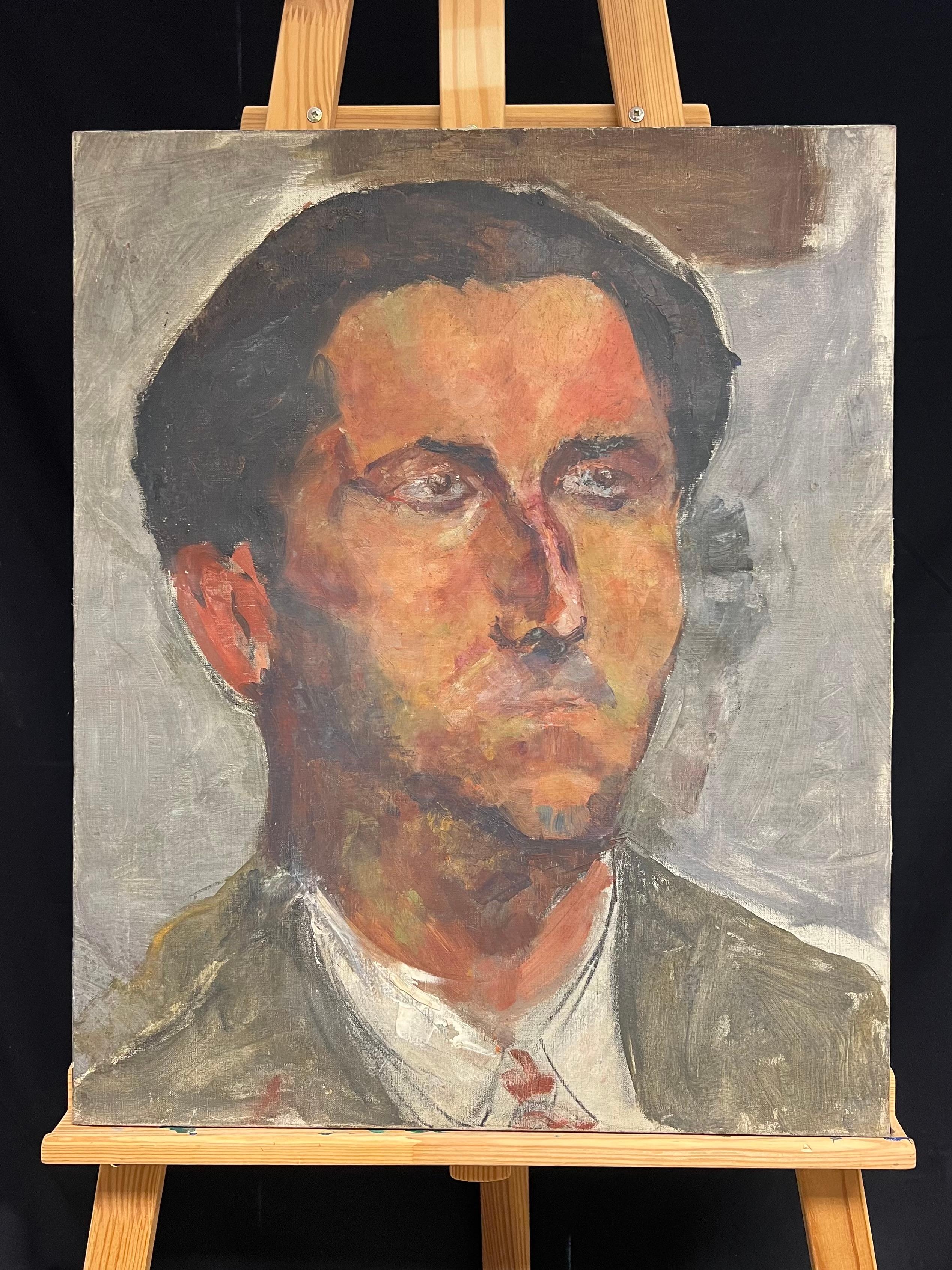 Expressionistisches männliches Porträt, Französisches Ölgemälde, Mitte des 20. Jahrhunderts – Painting von Simone Forge