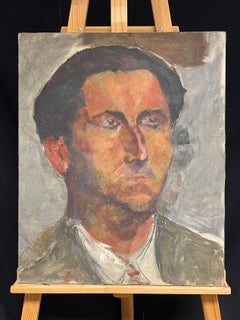 Expressive Male Portrait Mid-20th Century French Oil Painting