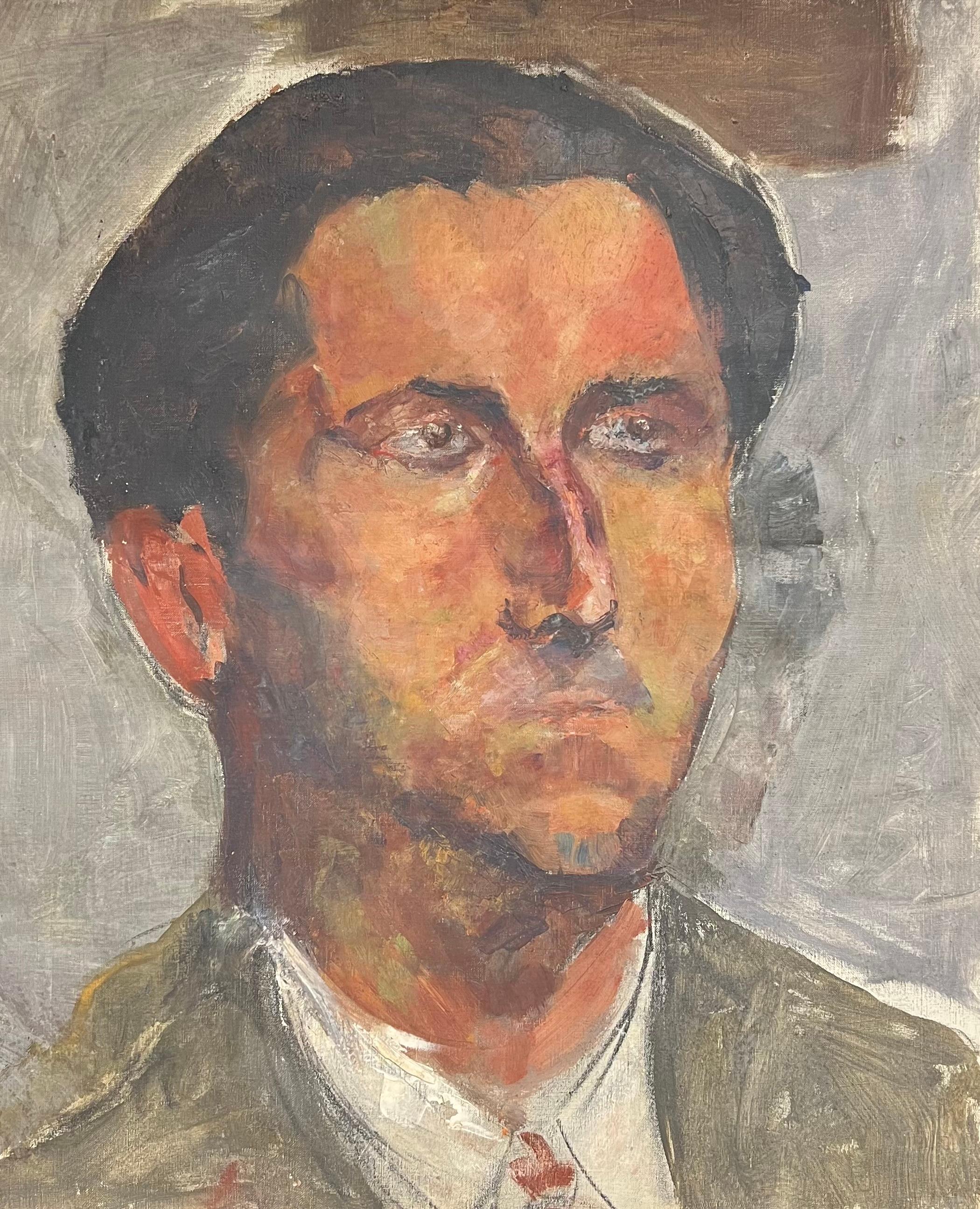 Expressionistisches männliches Porträt, Französisches Ölgemälde, Mitte des 20. Jahrhunderts (Impressionismus), Painting, von Simone Forge