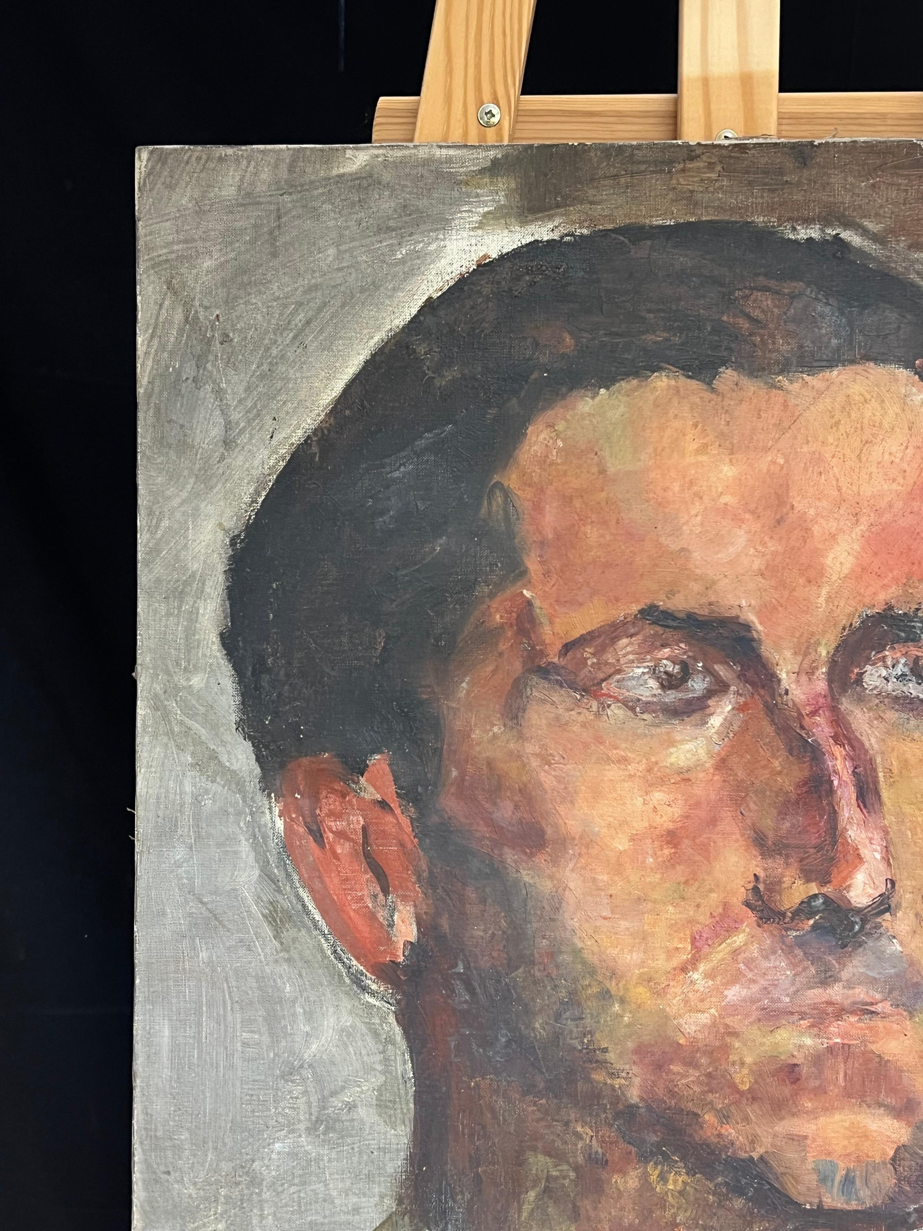 Ausdrucksstarkes männliches Porträt
Französisch, Mitte 20. Jahrhundert
aus der Ateliersammlung von Simone Forge (französische Künstlerin der 1930er-1950er Jahre)
Öl auf Leinwand, ungerahmt
Leinwand: 24 x 19,75 Zoll
Provenienz: Privatsammlung,