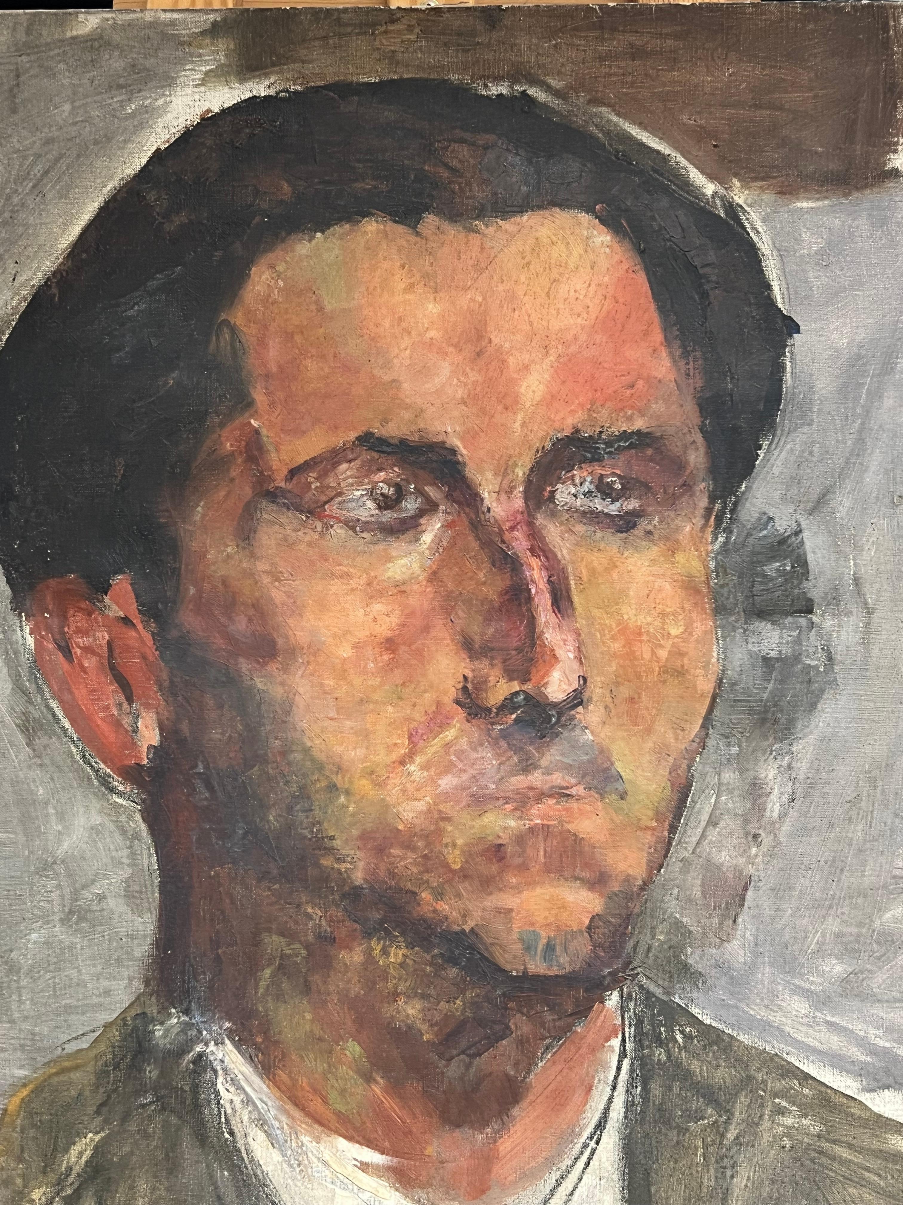 Expressionistisches männliches Porträt, Französisches Ölgemälde, Mitte des 20. Jahrhunderts im Angebot 1