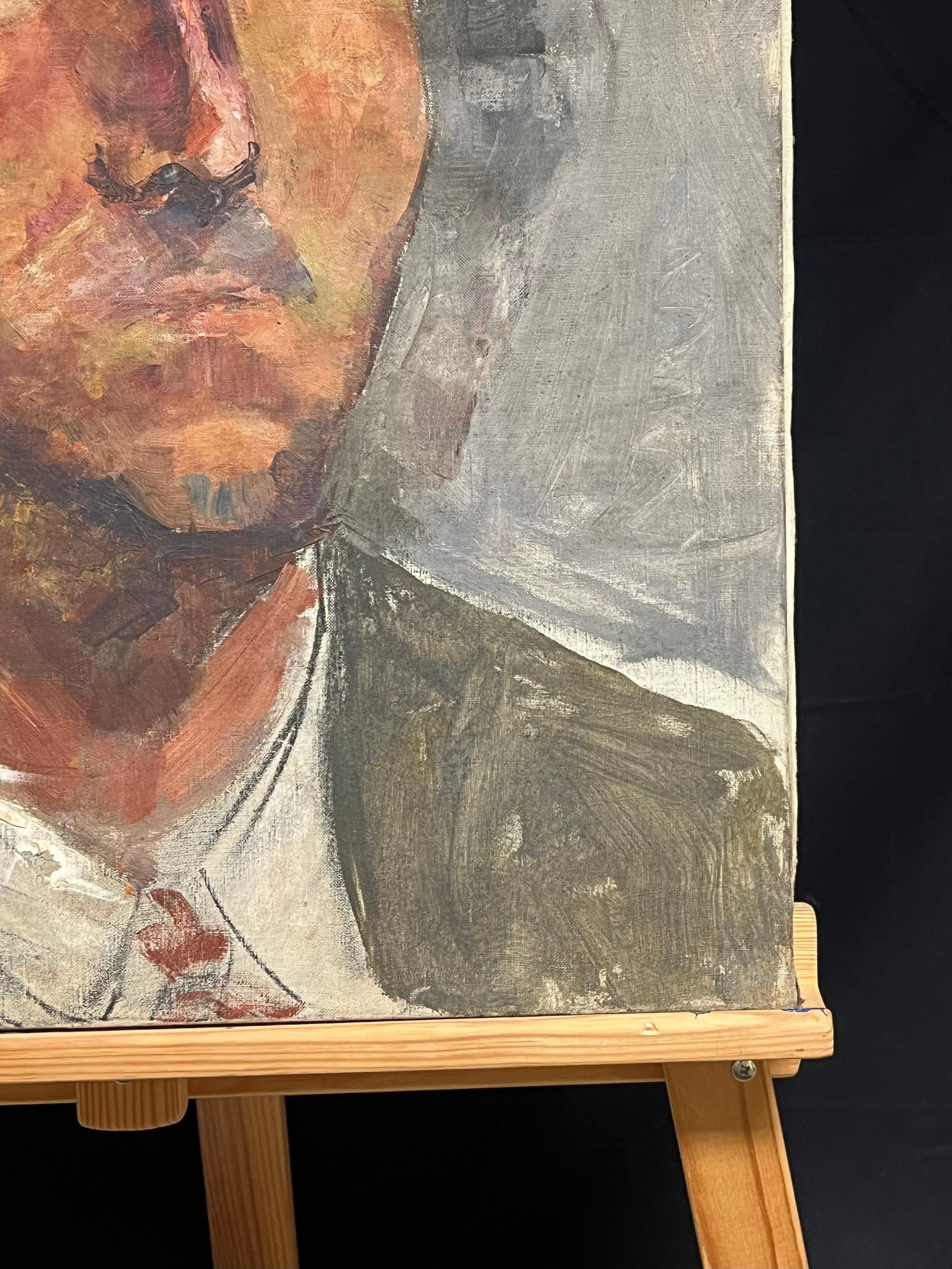 Expressionistisches männliches Porträt, Französisches Ölgemälde, Mitte des 20. Jahrhunderts im Angebot 2