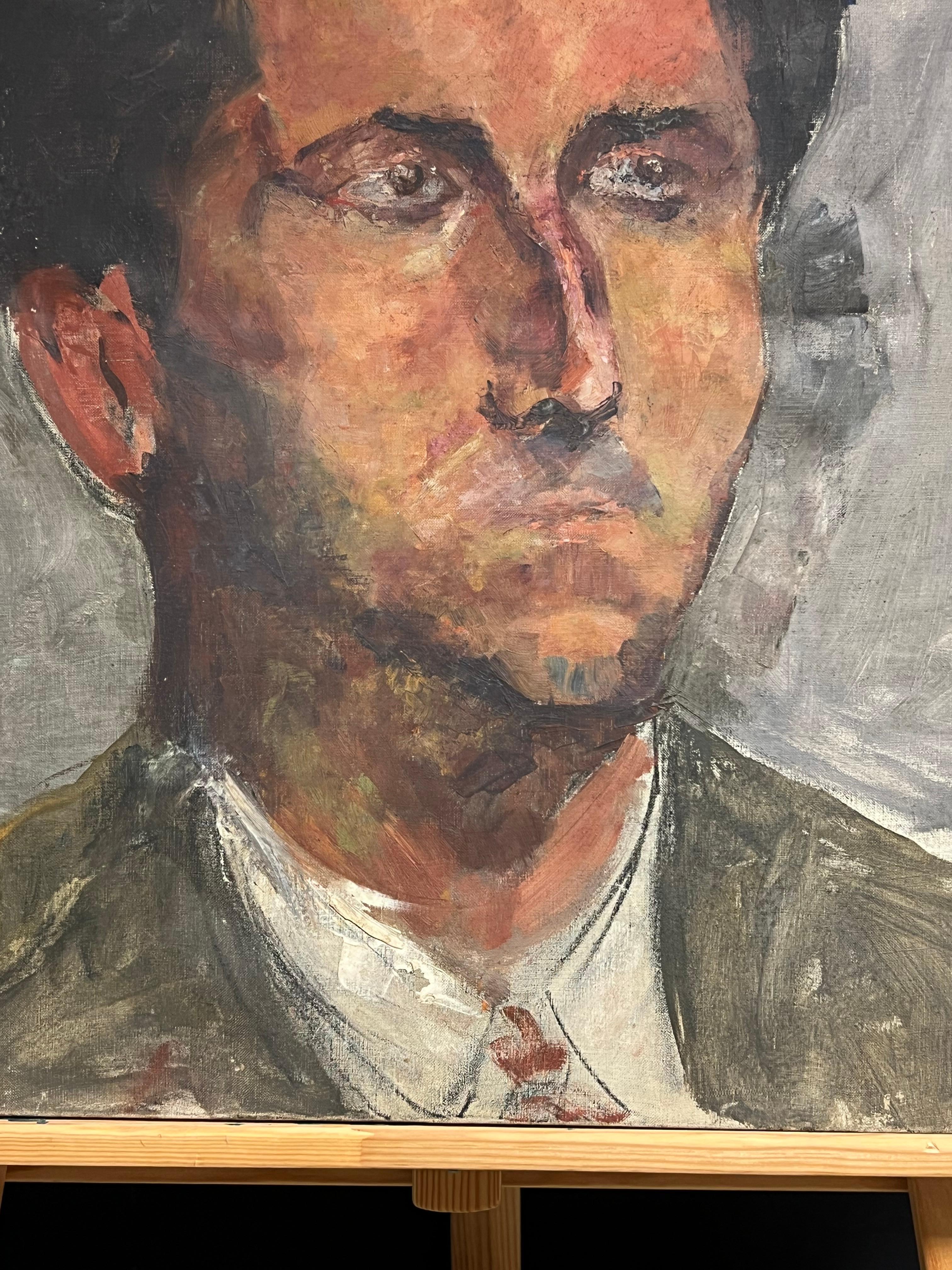 Expressionistisches männliches Porträt, Französisches Ölgemälde, Mitte des 20. Jahrhunderts im Angebot 3
