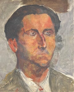 Expresivo retrato masculino Pintura al óleo francesa de mediados del siglo XX
