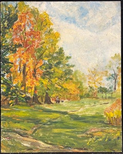 Paesaggio autunnale francese con fogliame luminoso e figure nel parco Pittura ad olio