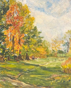 French Autumn Landscape with Bright Foliage and Figures in the Park Oil Painting
