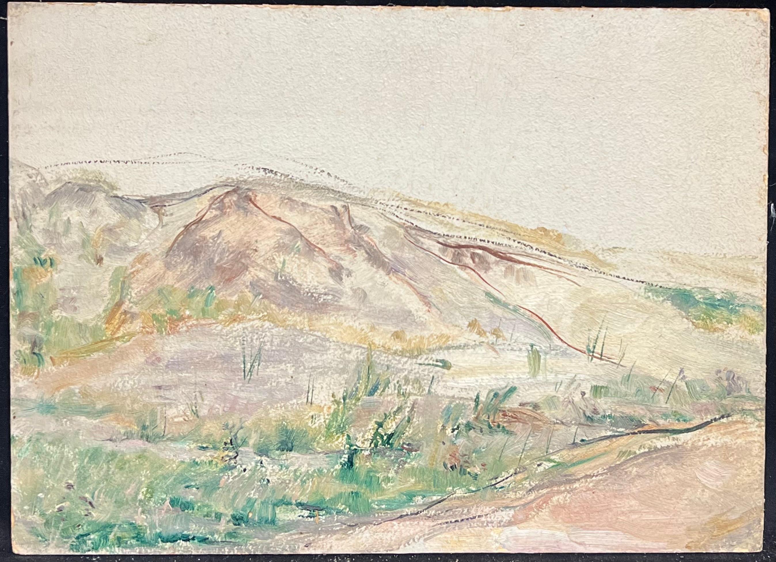 Impressionistic Landscape of White Rolling Hills and Green Sparse Vegetation - Painting by Simone Forge