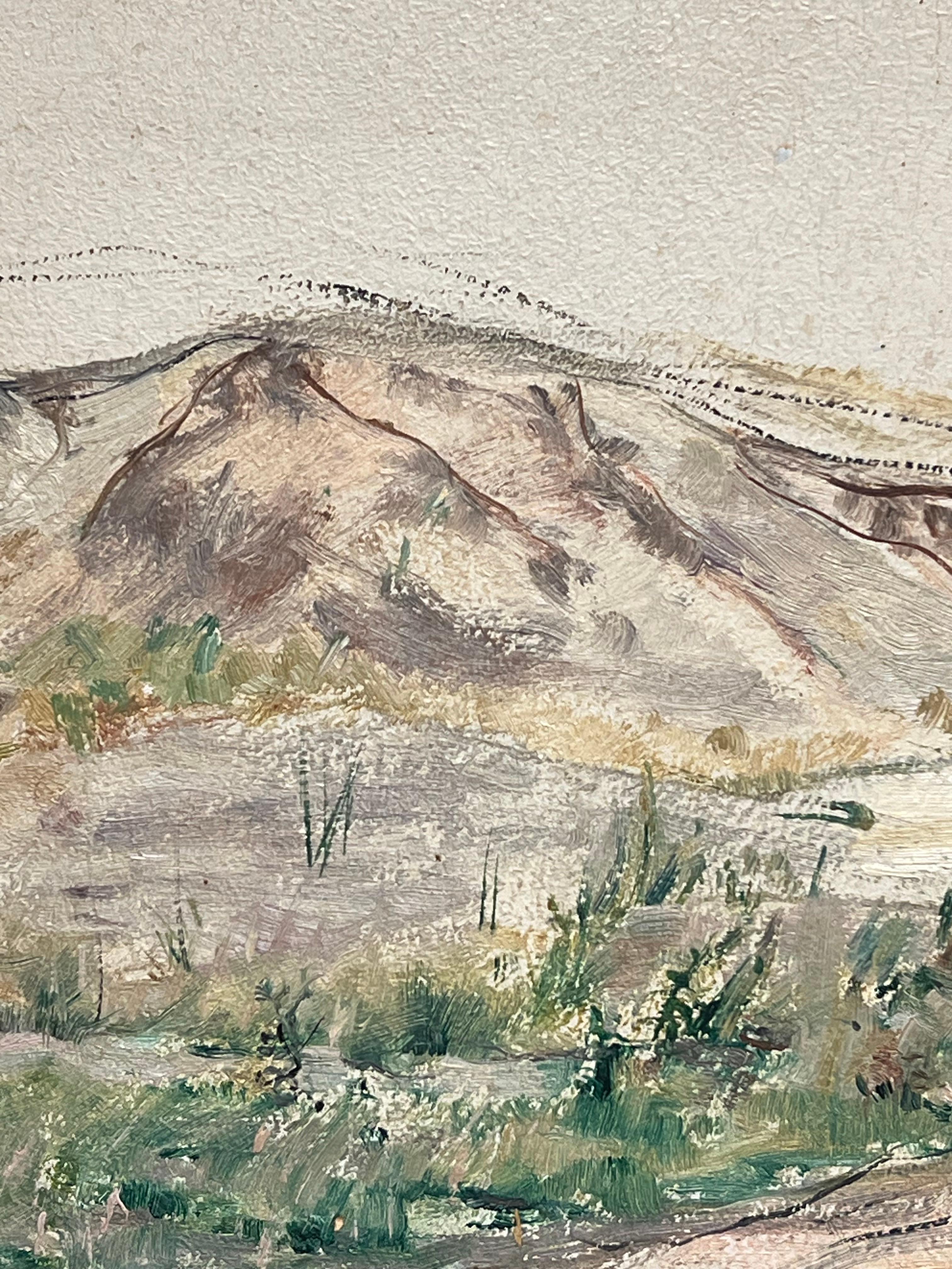 Impressionistic Landscape of White Rolling Hills and Green Sparse Vegetation - Beige Landscape Painting by Simone Forge
