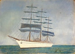 Majestuoso velero de tres mástiles en el mar Pintura al pastel francesa