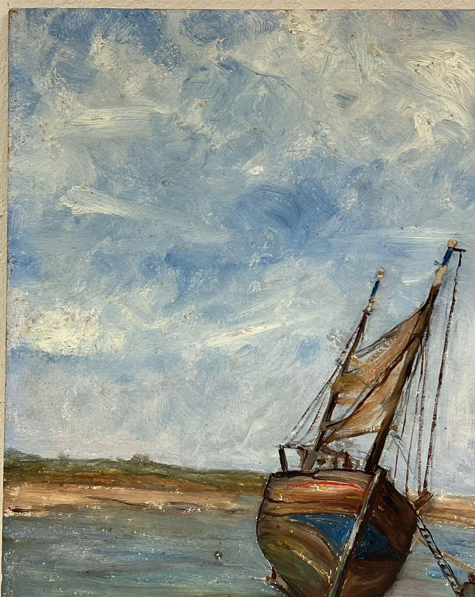Mitte des 20. Jahrhunderts Französischer Impressionist Öl Gestrandete Fischerboote Küstenlinie (Impressionismus), Painting, von Simone Forge