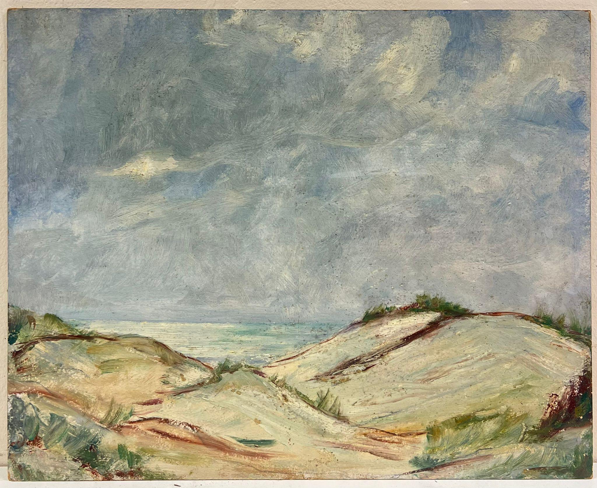 Olio impressionista della metà del XX secolo Dune di sabbia Paesaggio marino costiero - Painting di Simone Forge