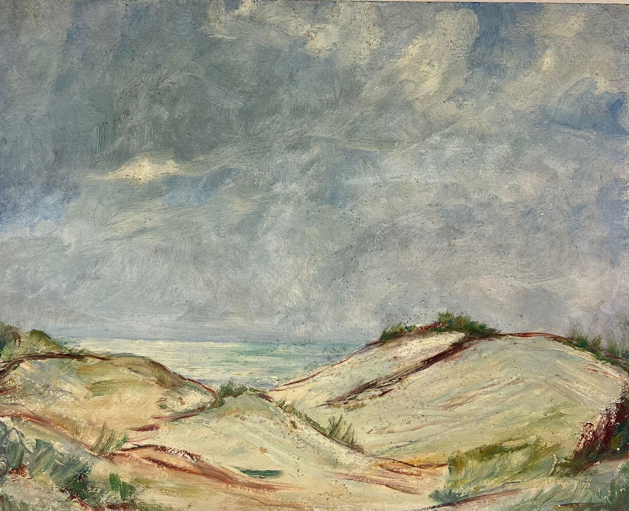 Landscape Painting di Simone Forge - Olio impressionista della metà del XX secolo Dune di sabbia Paesaggio marino costiero