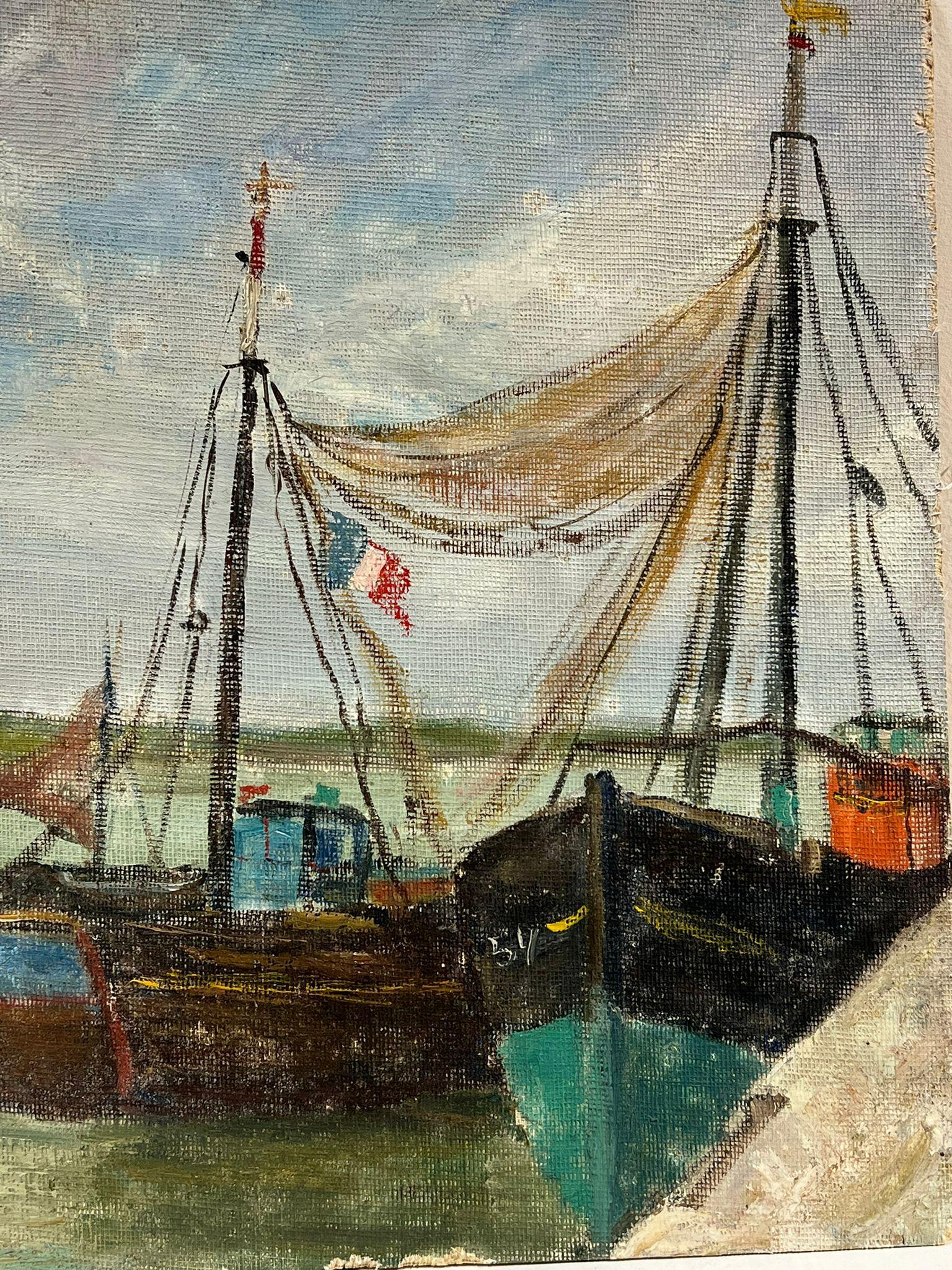 Des bateaux de croisière impressionnistes français du milieu du siècle avec drapeau français au port en vente 1