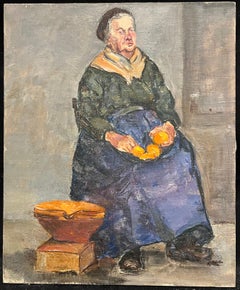 Mid-Century Impressionist Portrait of an Elderly Woman Seated with Oranges