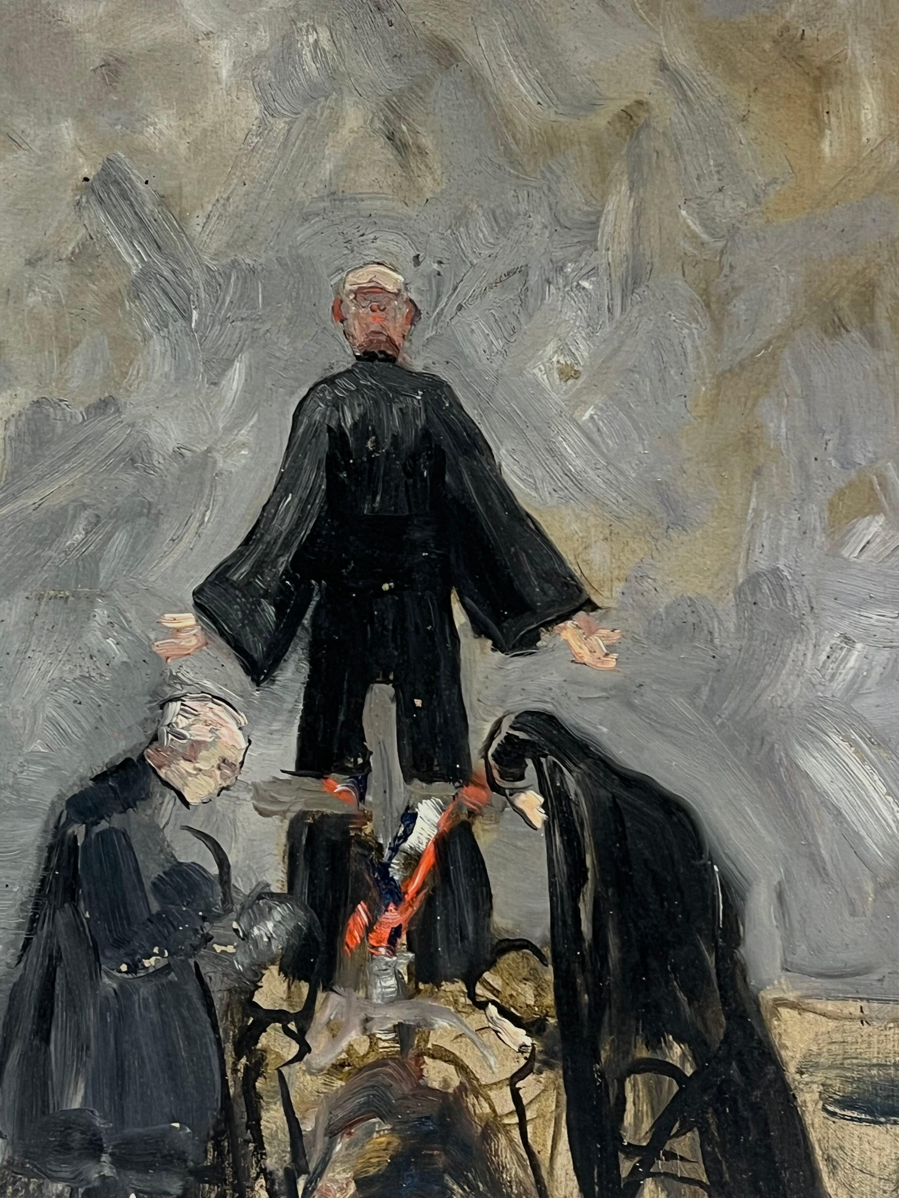 Soldaten Ritual mit Figuren in schwarzem französischem impressionistischem Ölgemälde (Impressionismus), Painting, von Simone Forge