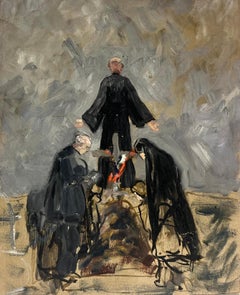 Ritual combattant avec des personnages dans une peinture à l'huile impressionniste française noire