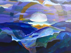 Simone Gendille, "coucher de soleil bleu", Acrylic on Canvas, Signed