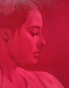 Oil portrait of two lady readers in red by poetic italian painter