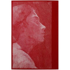 Red woman portrait etching print, by fine Italian etcher