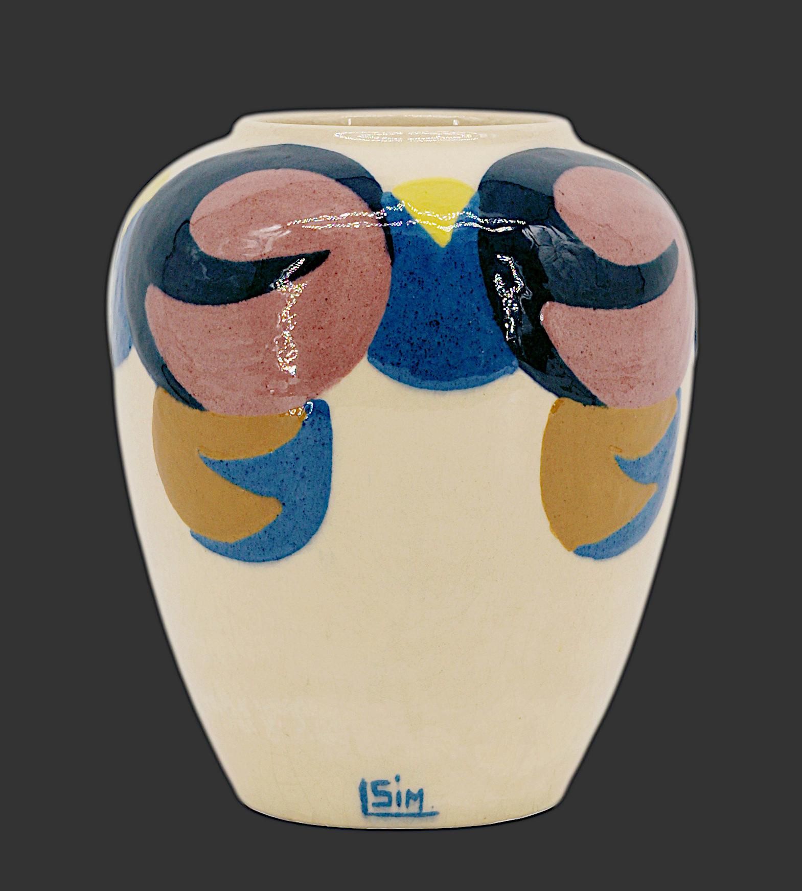 Französische Keramikvase im Art déco-Stil von Simone LARRIEU, Frankreich, 1930er Jahre. Höhe: 15 cm (5.9