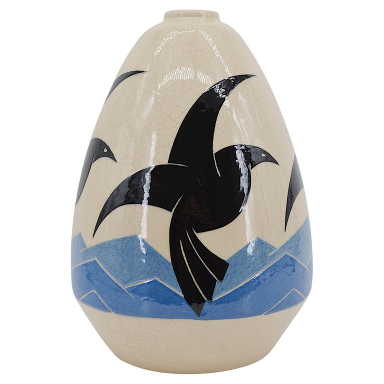 Simone Larrieu, Large Seagulls Vase, 1930s at 1stDibs