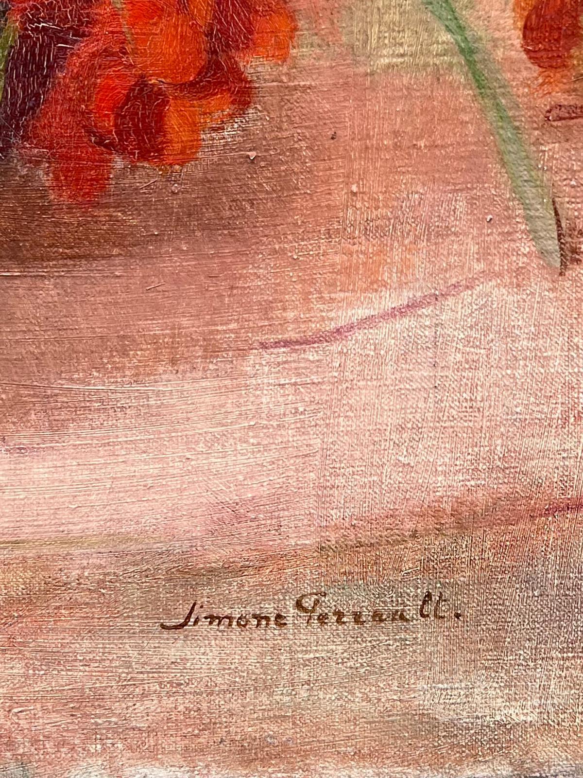 Beautiful Vintage French Oil Painting Still Life Flowers on Table Top, Large oil For Sale 5