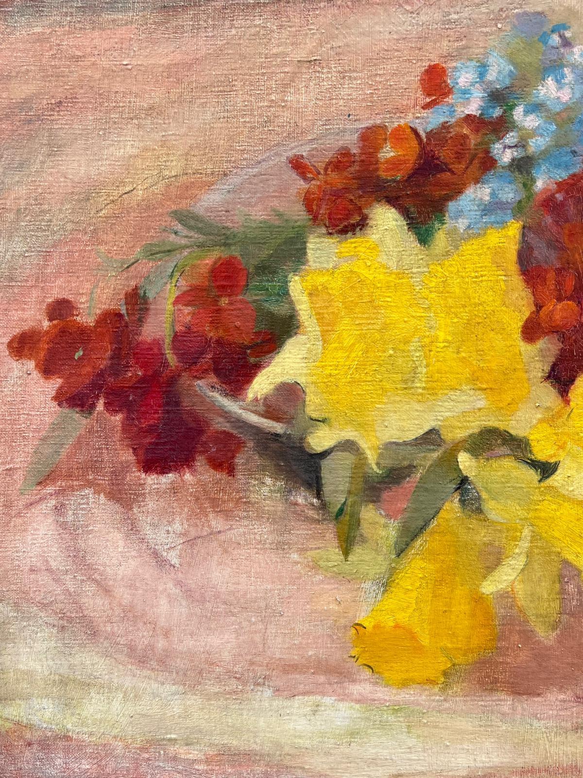 Beautiful Vintage French Oil Painting Still Life Flowers on Table Top, Large oil For Sale 6