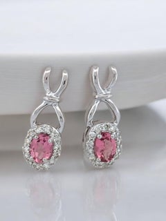 Simone Pink Tourmaline Earrings, 10K White Gold with Natural Pink Tourmaline