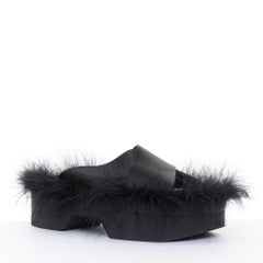 SIMONE ROCHA 2019 black satin feather trim crossover chunky platform slides EU38