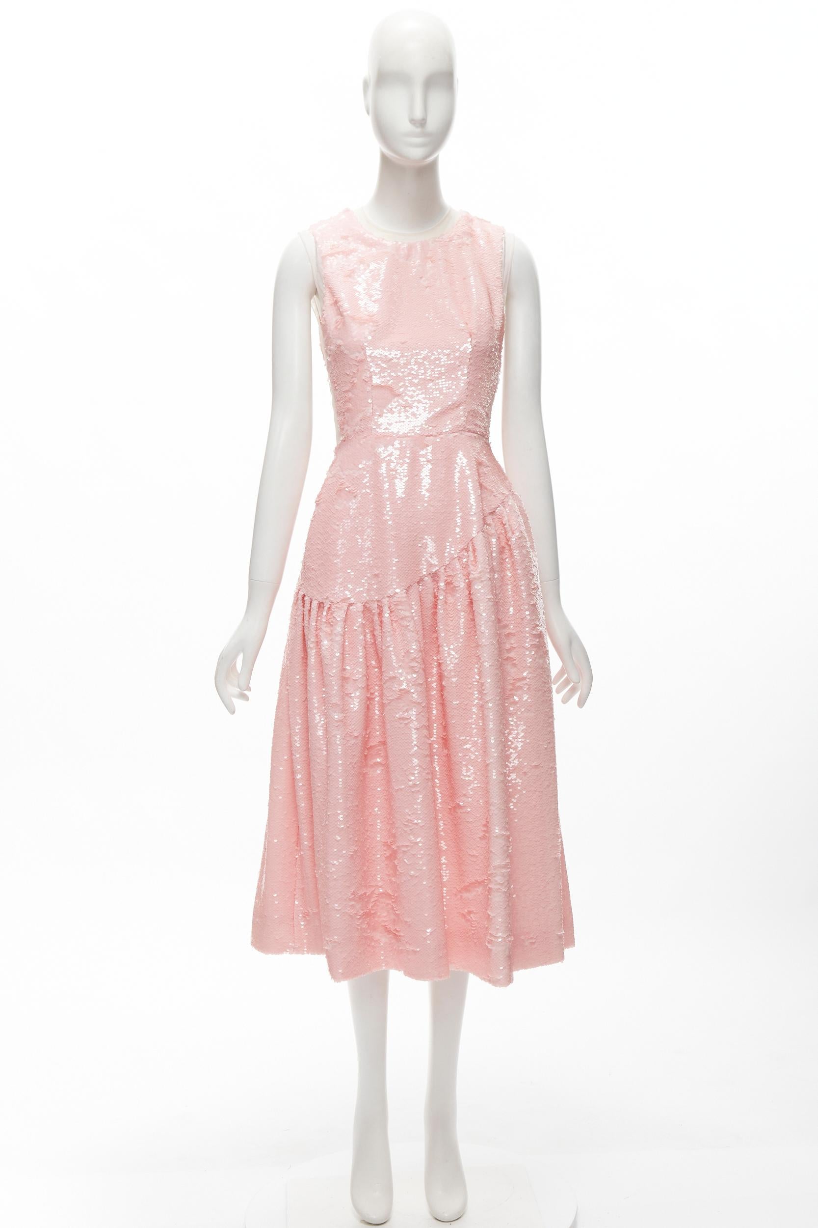 SIMONE ROCHA 2019 Runway blush pink sequins dropped seam midi dress UK6 XS For Sale 3