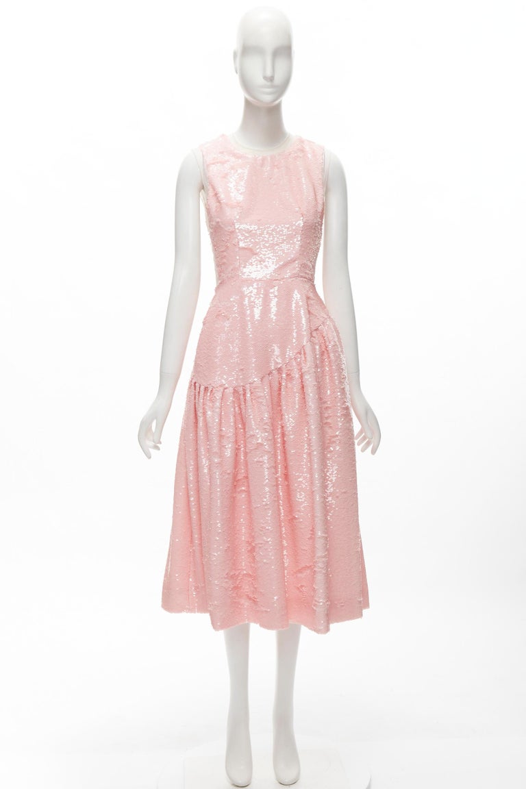 simone rocha pink sequin dress SIMONE ROCHA 2019 Runway blush pink sequins dropped seam midi dress UK6 XS