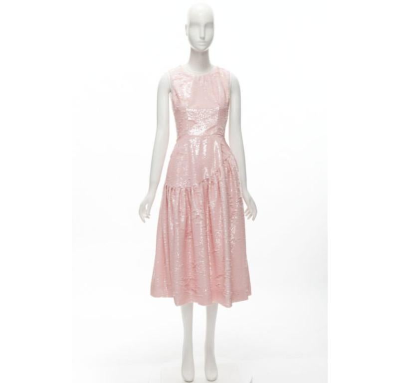 SIMONE ROCHA 2019 Runway blush pink sequins dropped seam midi dress UK6 XS 5