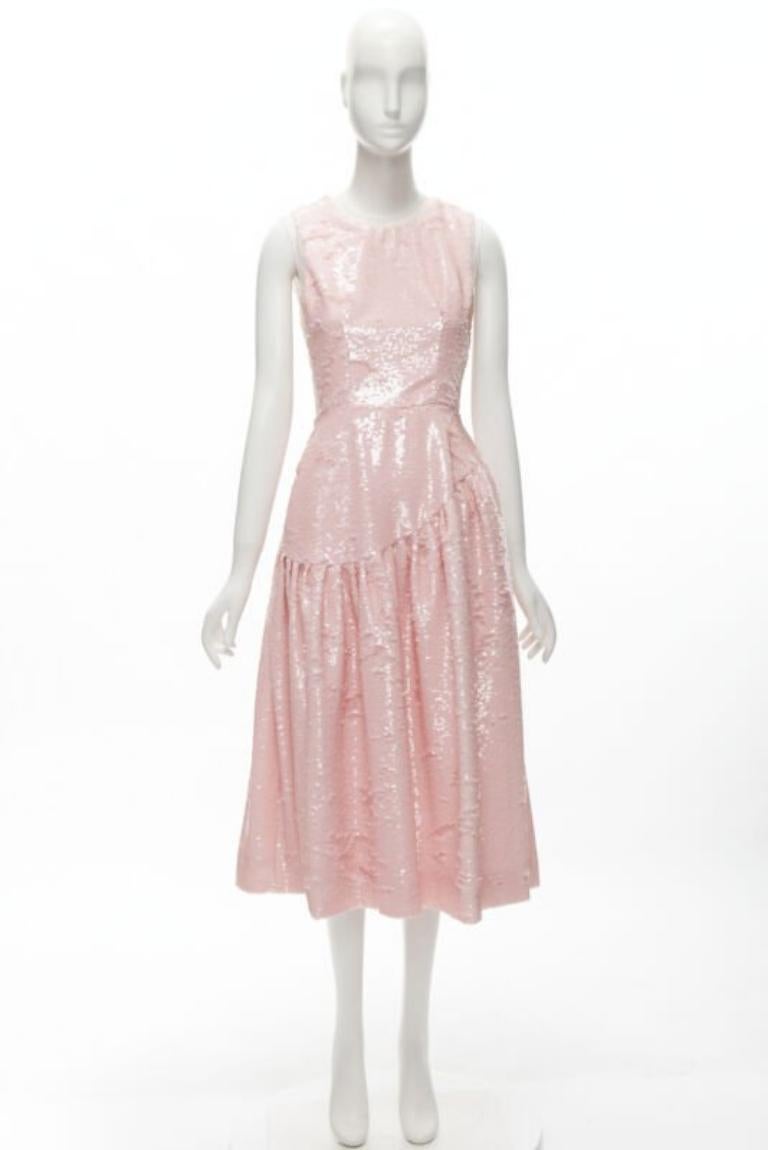 Simone Rocha 2019 Abito midi in paillettes rosa arrossato con cuciture a scomparsa UK6 XS in vendita 5