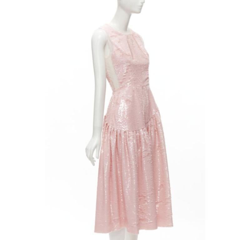 Beige SIMONE ROCHA 2019 Runway blush pink sequins dropped seam midi dress UK6 XS
