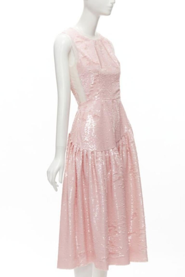 Beige Simone Rocha 2019 Abito midi in paillettes rosa arrossato con cuciture a scomparsa UK6 XS in vendita