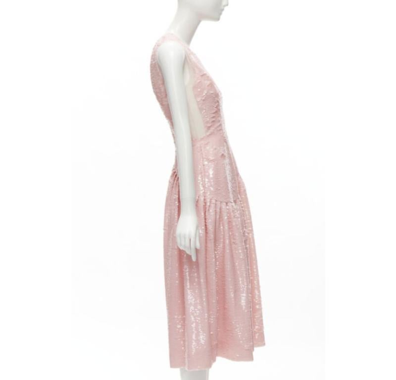 SIMONE ROCHA 2019 Runway blush pink sequins dropped seam midi dress UK6 XS In Excellent Condition In Hong Kong, NT