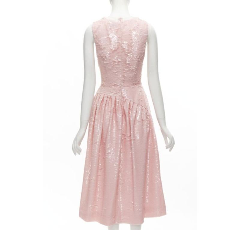 Women's SIMONE ROCHA 2019 Runway blush pink sequins dropped seam midi dress UK6 XS
