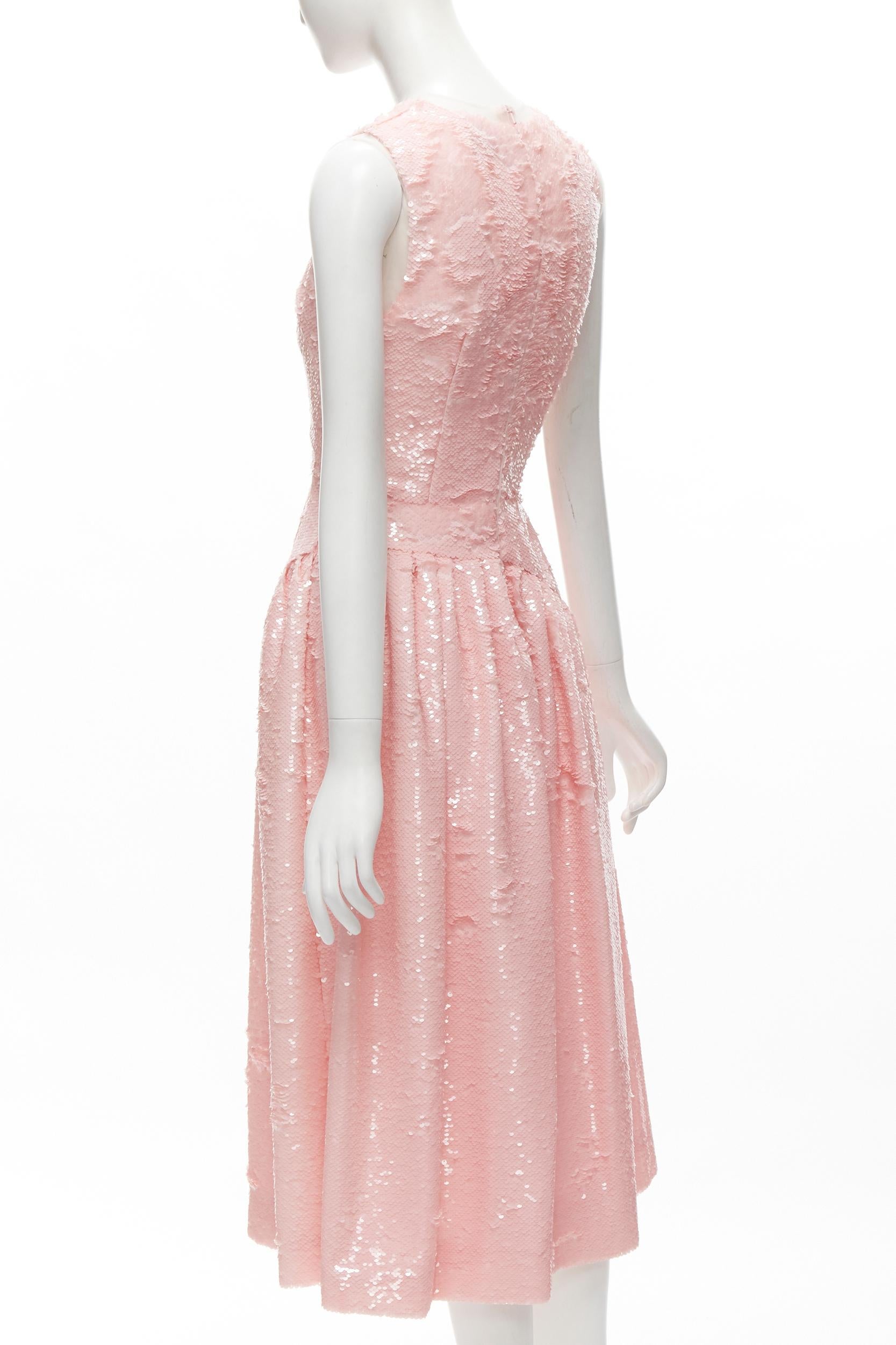 SIMONE ROCHA 2019 Runway blush pink sequins dropped seam midi dress UK6 XS In Excellent Condition For Sale In Hong Kong, NT