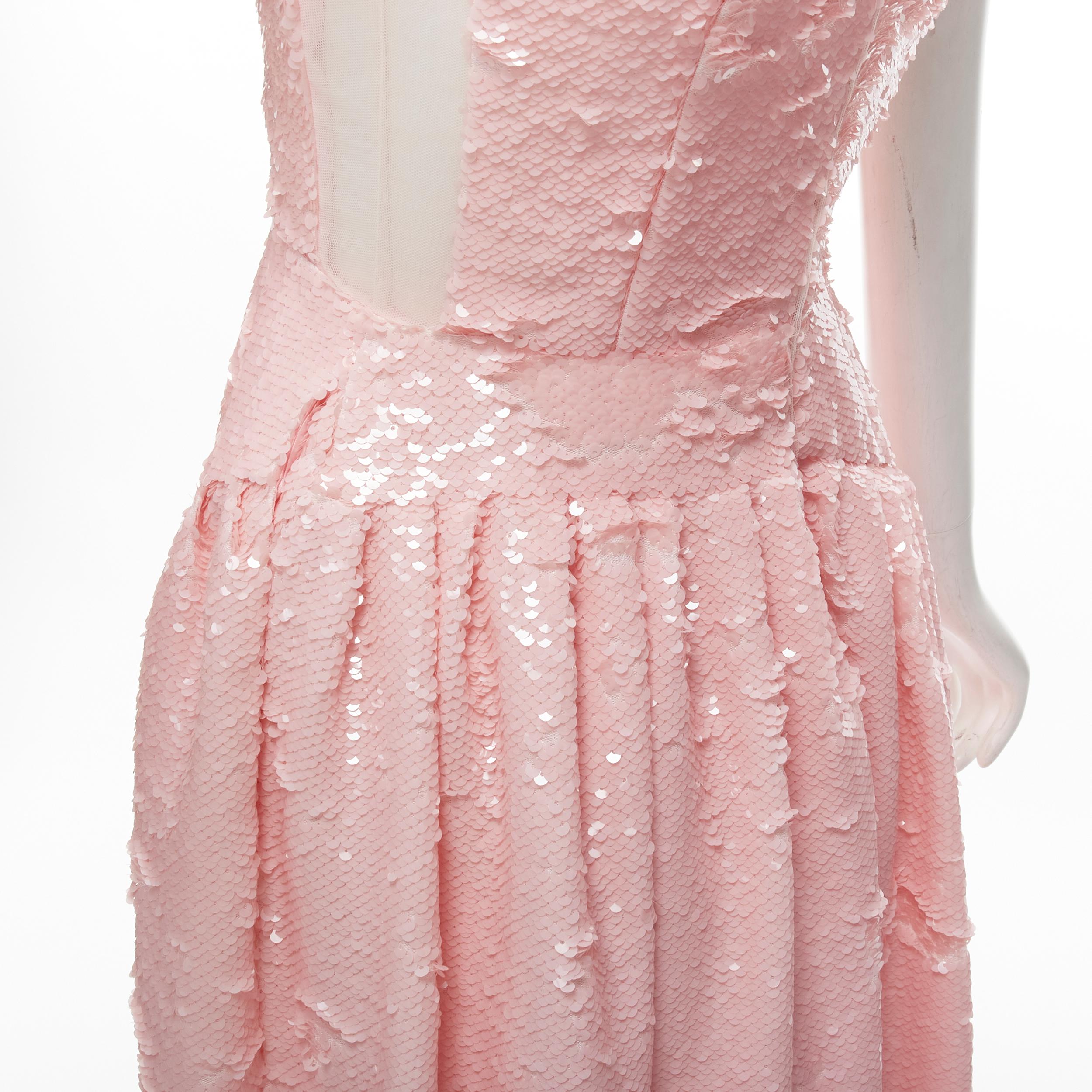 Women's SIMONE ROCHA 2019 Runway blush pink sequins dropped seam midi dress UK6 XS For Sale