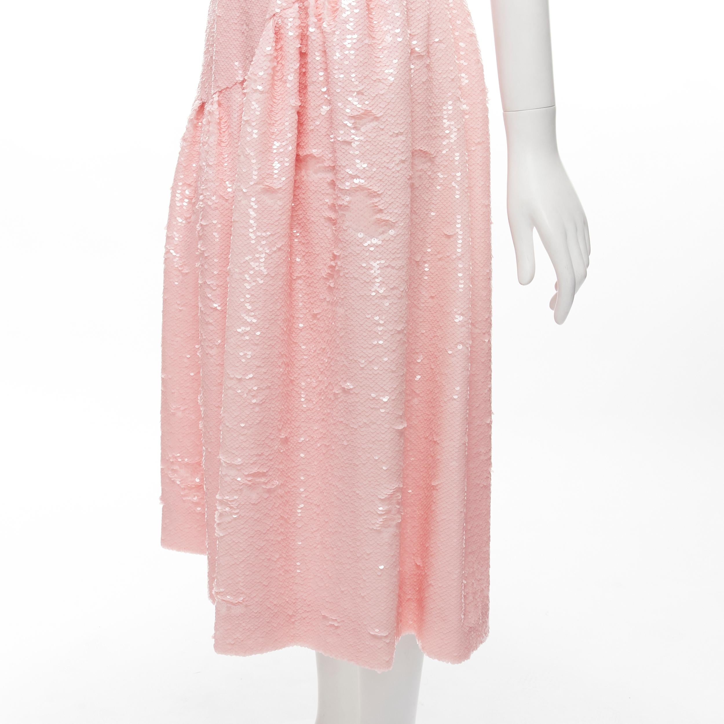 SIMONE ROCHA 2019 Runway blush pink sequins dropped seam midi dress UK6 XS For Sale 1