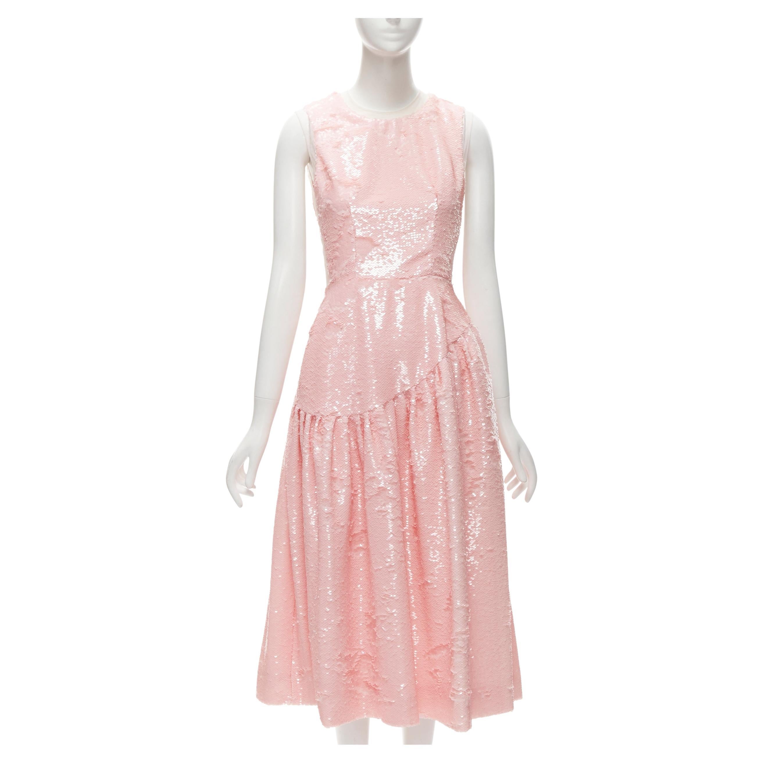 SIMONE ROCHA 2019 Runway blush pink sequins dropped seam midi dress UK6 XS For Sale