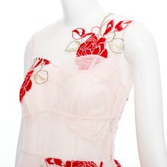SIMONE ROCHA 2020 Runway pink red rose floral embroidery tulle dress UK8 S