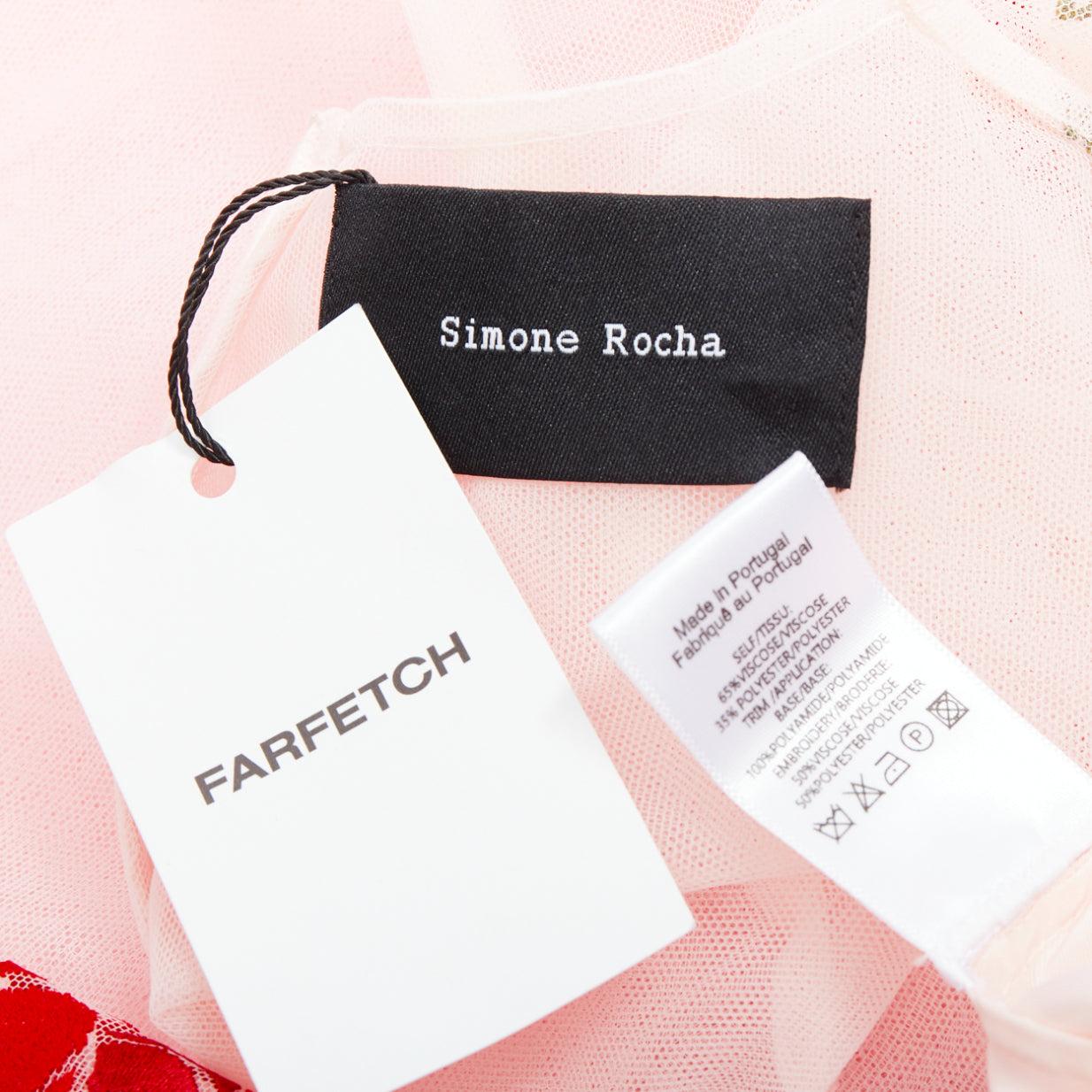 Pasarela SIMONE ROCHA 2020  rosa rojo rosa floral bordado vestido de tul UK8 S 3