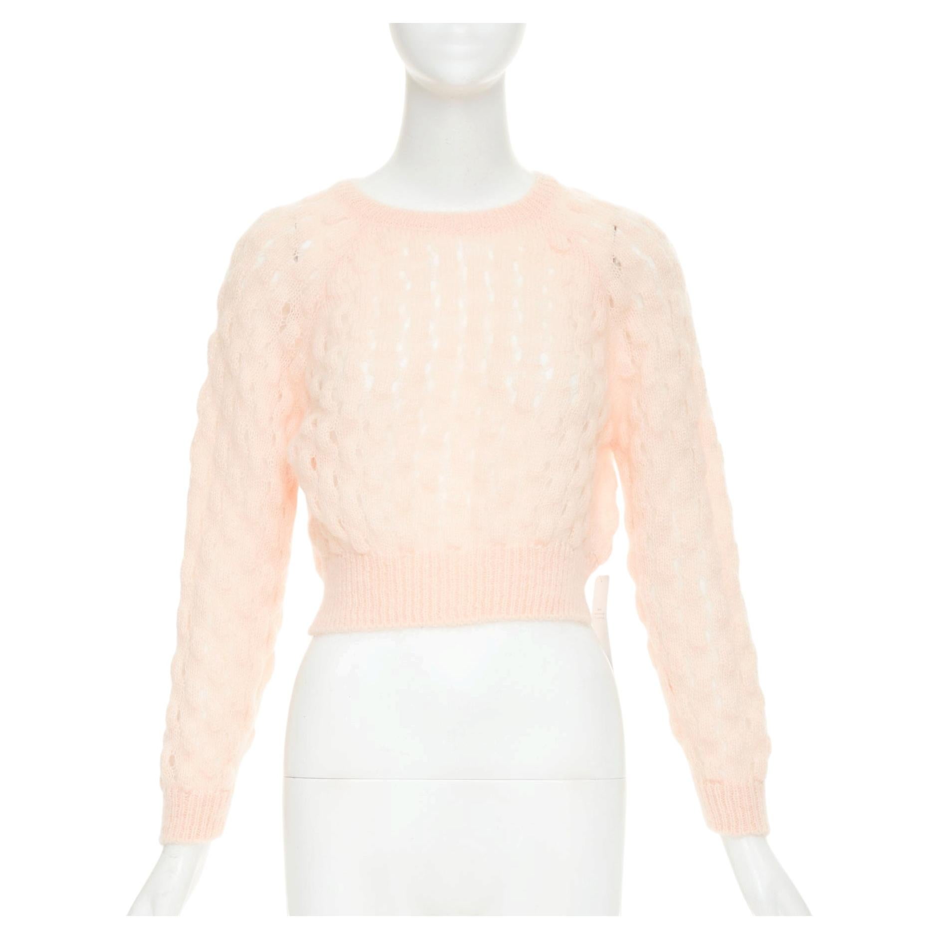 Pre-owned Simone Rocha 2023 Peach Pink Mohair Blend Bubble Knit Cropped Sweater Xs